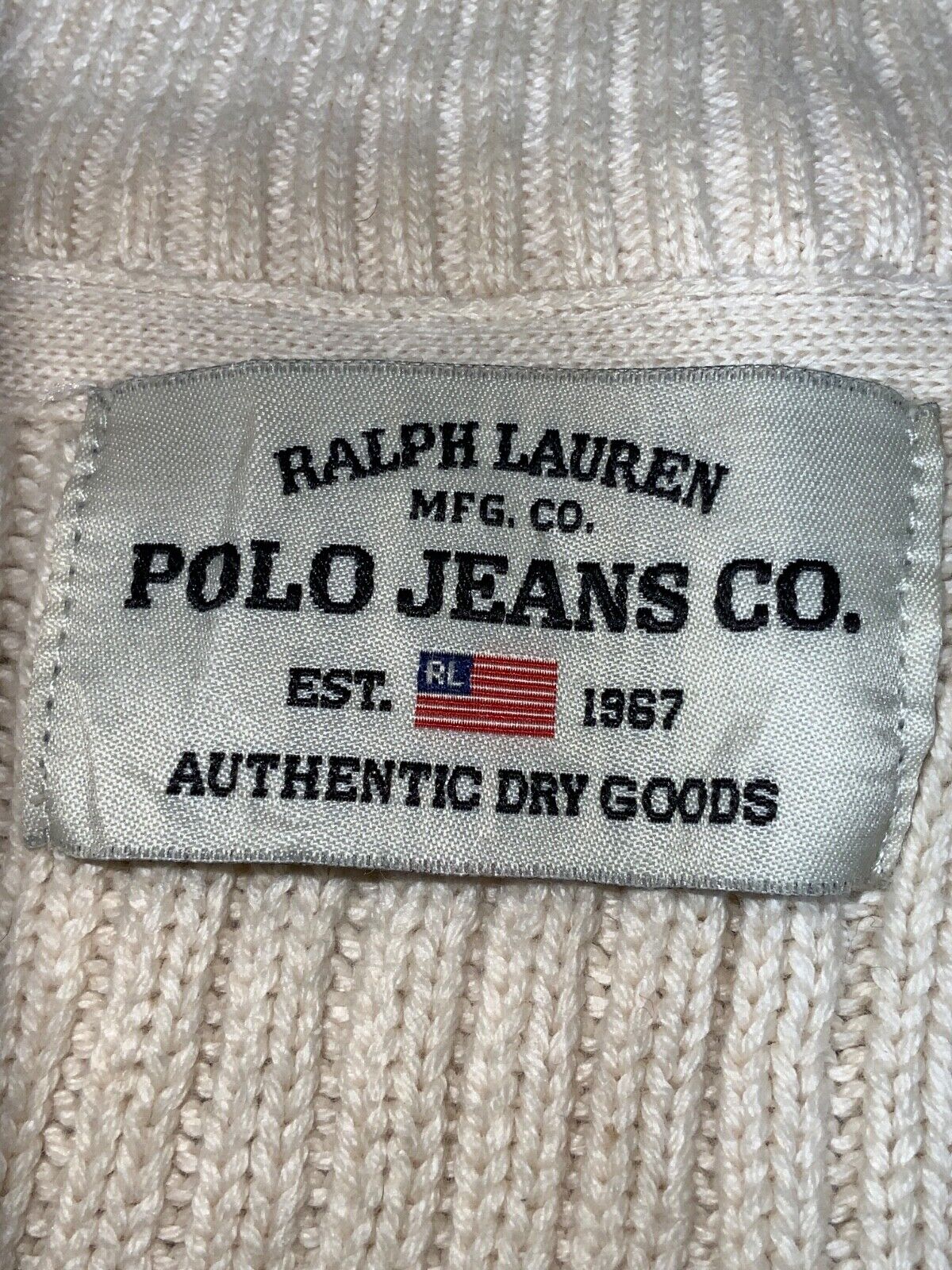 Vintage Polo Jeans Ralph Lauren Knit Sweater Women's Medium Beige Full Zip