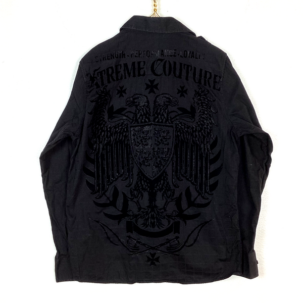 Vintage Y2K Xtreme Couture Shirt Size Medium Black Long Sleeve Button Up