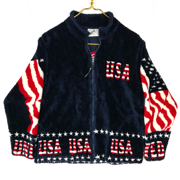 Vintage Black Mountain Fleece Sweater Jacket Small Full Zip Usa All Over Print