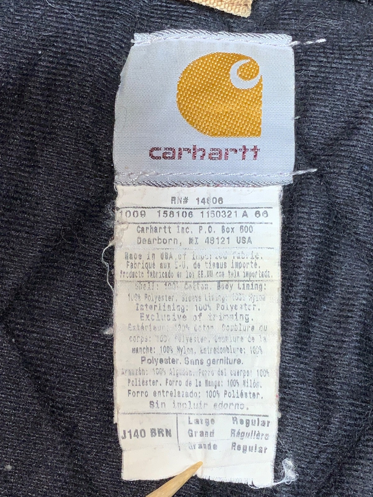 Vintage Carhartt Jacket Large Brown Hooded Full Zip Work Wear J140 BRN 90s