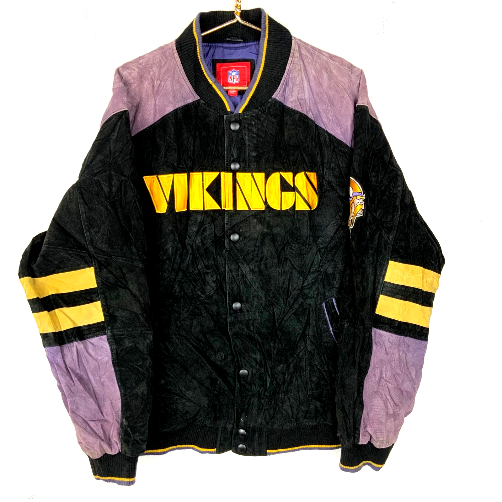 Minnesota Vikings Suede Leather Varsity Bomber Jacket 2XL Full Zip Nfl Football