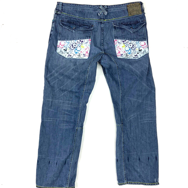 Y2K Skull Denim Jean Size 42 Blue Baggy Streetwear Artful Dodger