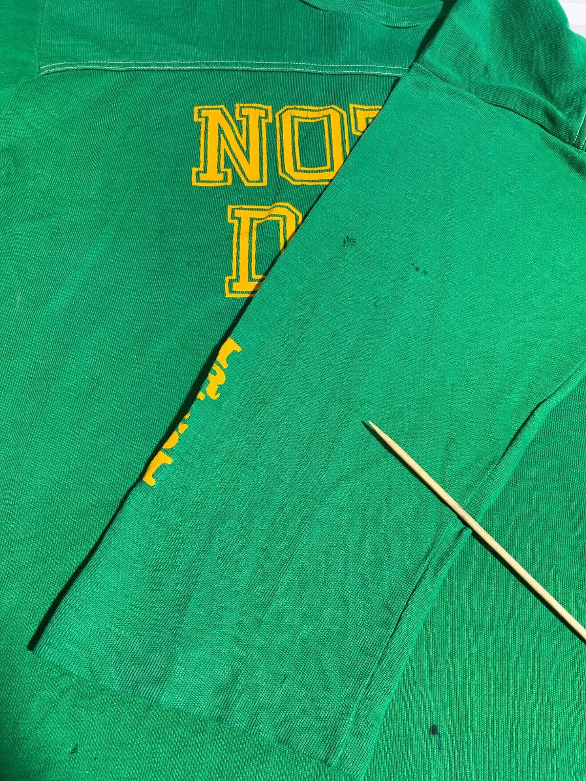 Vintage Notre Dame Fighting Irish T-Shirt XL Green Made Usa 3/4 Sleeve Ncaa 80s