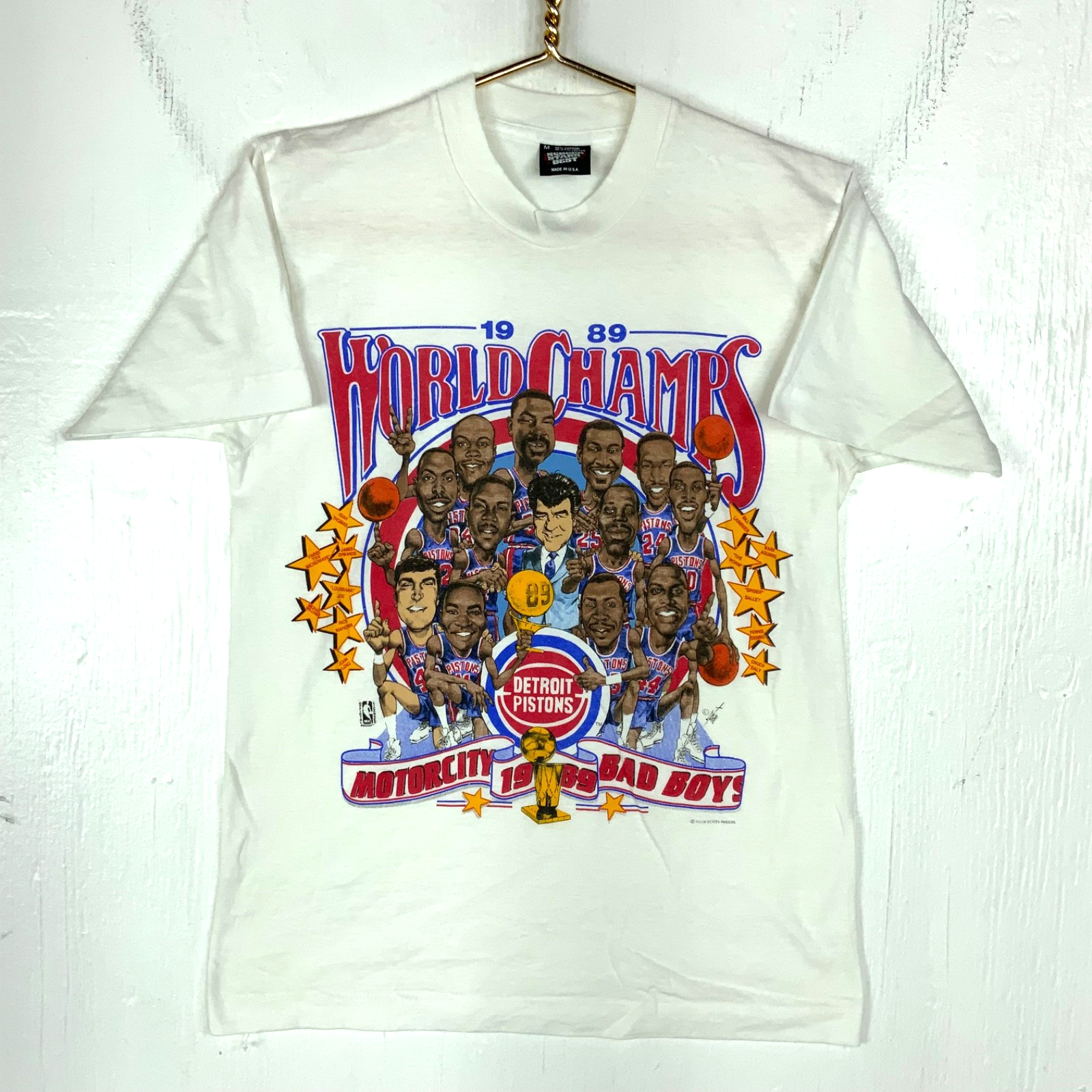 Vintage Detroit Pistons Caricature T-shirt Medium BadBoys Nba 1989 Champs 80s