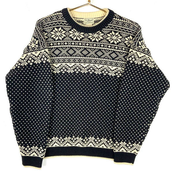 Vintage L.L.Bean Knit Sweater Size Medium Black Made In Australia Snowflake 90s