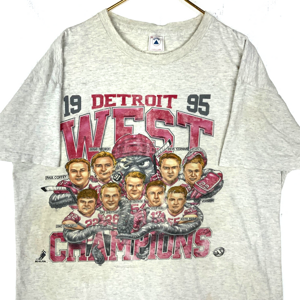 Vintage Detroit Red Wings Caricature T-Shirt XL Delta Nhl 1995 West Champs 90s