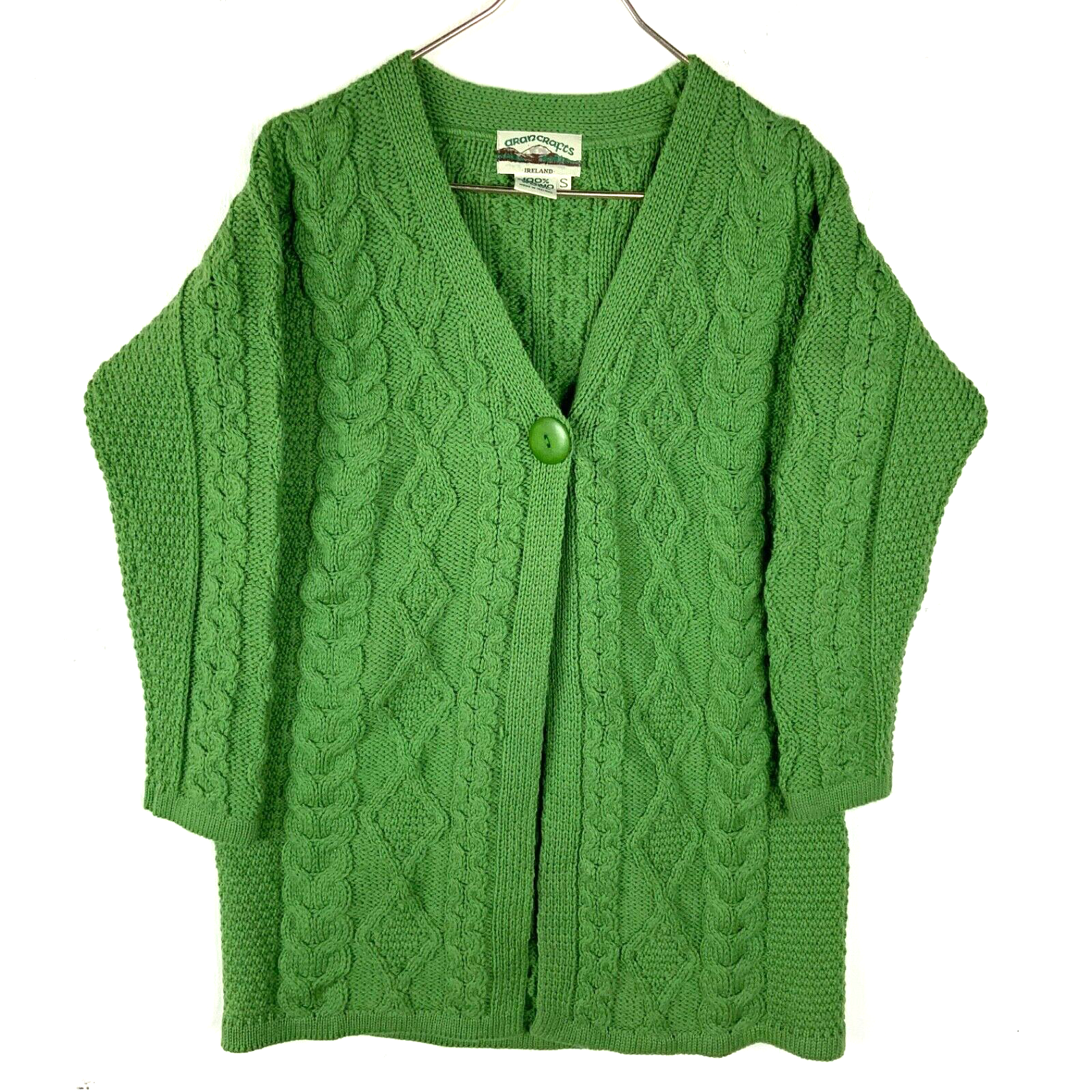 Aran Crafts Cable Knit Wool Sweater Women's Small Cardigan Made Ireland