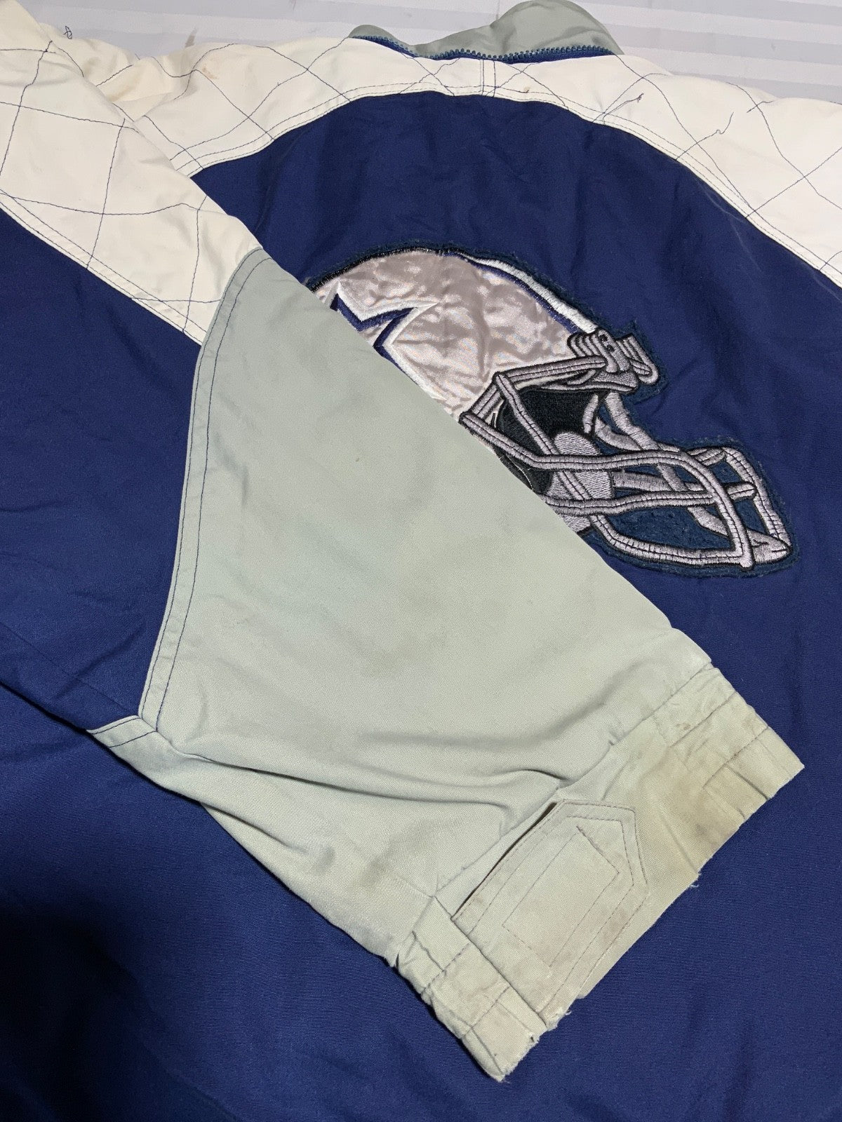 Vintage Dallas Cowboys Jacket Large Blue Puffer Bomber Full Zip Nfl