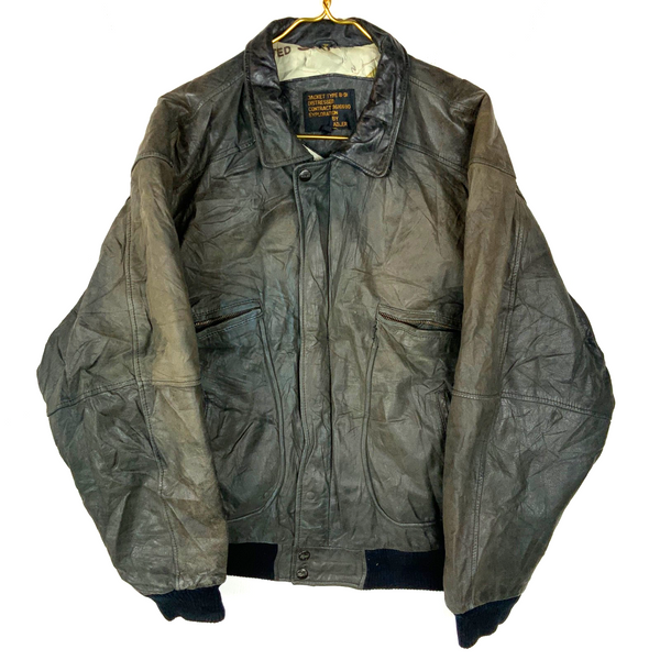 Vintage Adler Type B-91 Leather Bomber Jacket XL Full Zip Lined 90s