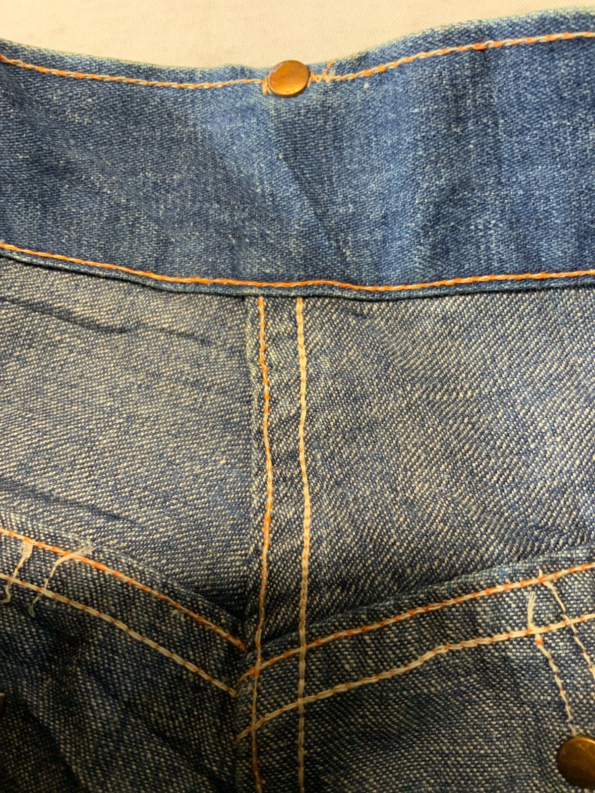 Vintage 1940s Denim Jean 30x28.5 Blue Side Flap Straight Leg Donut Button