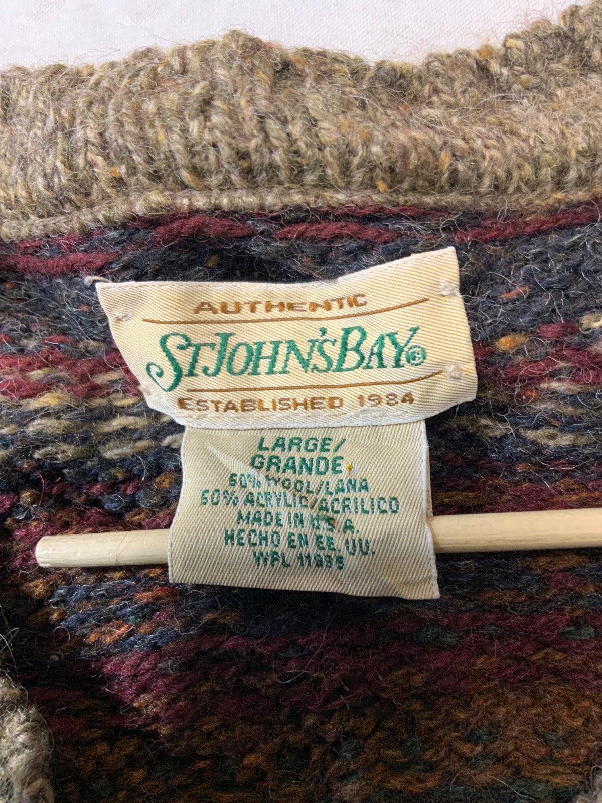Vintage 1990s Grandpa Wool Knit Sweater Large Brown V-neck Made Usa 90s