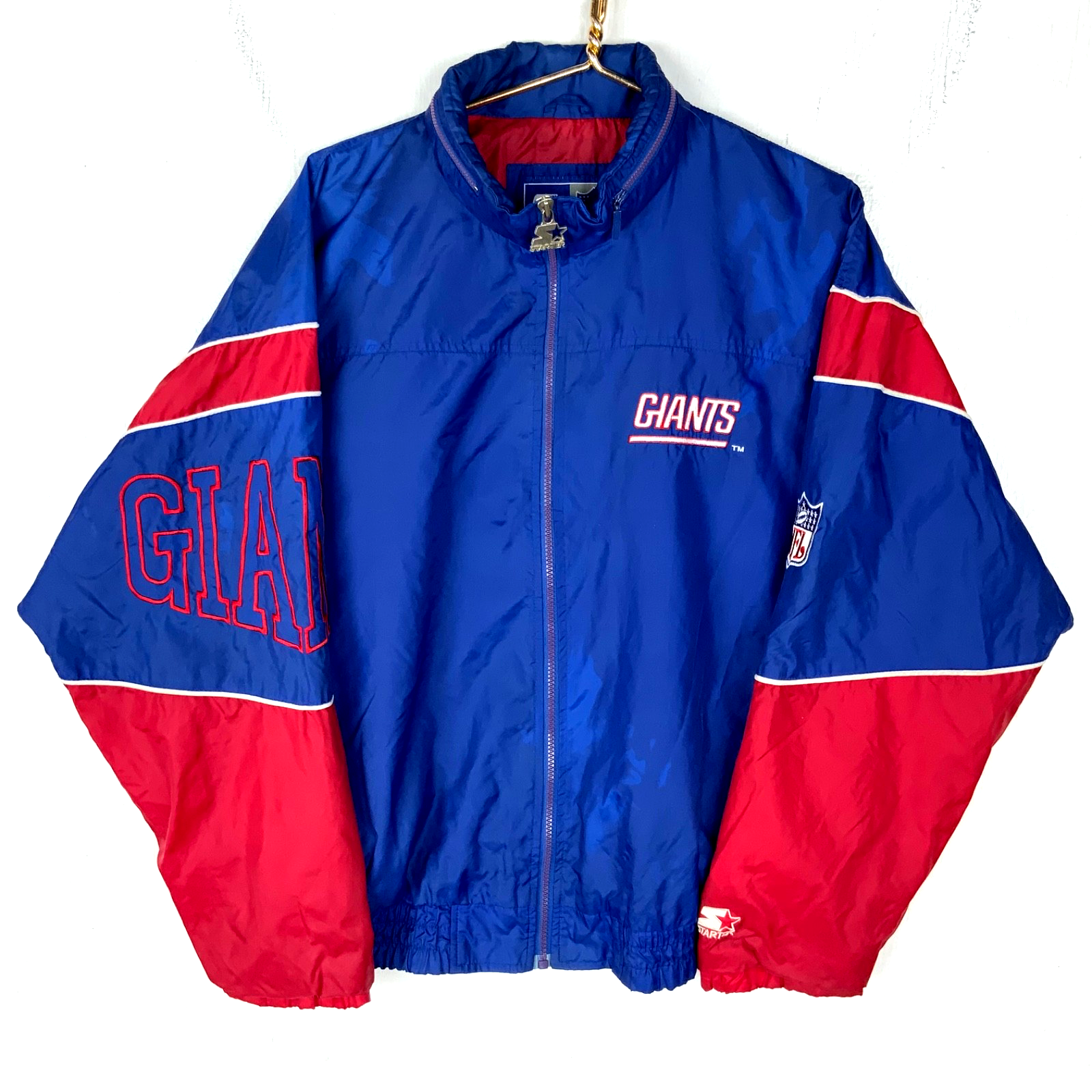 Vintage New York Giants Starter Jacket Large Windbreaker Blue Nfl Full Zip