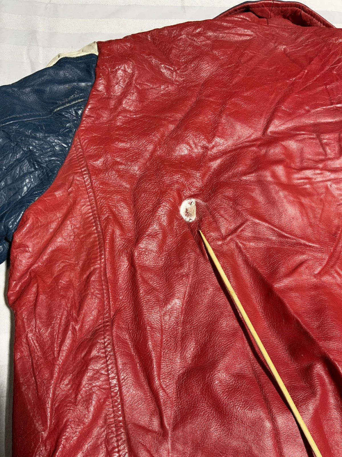Vintage 1970s Leather Varsity Bomber Jacket Medium Snap Button Antonio Giovanni