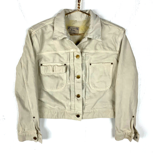 Polo Ralph Lauren Women’s Denim Jean Jacket XS White Plaid Lined 2 Pocket 90s