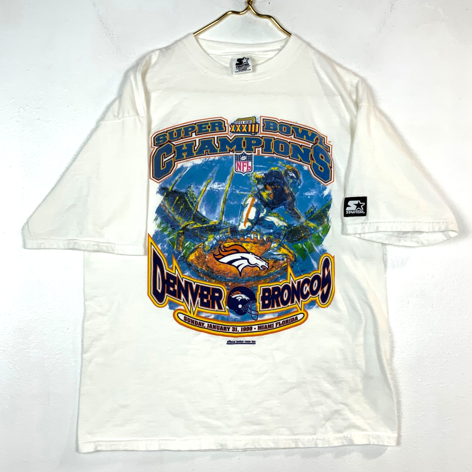Vintage Denver Broncos Starter T-Shirt XL White Nfl 1999 Super Bowl Champs 90s