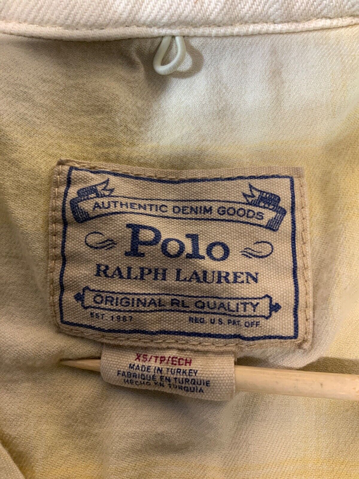 Polo Ralph Lauren Women’s Denim Jean Jacket XS White Plaid Lined 2 Pocket 90s