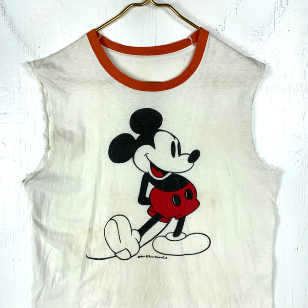 Vintage Mickey Mouse Walt Disney World T-Shirt Medium White Cartoon Chopped 70s