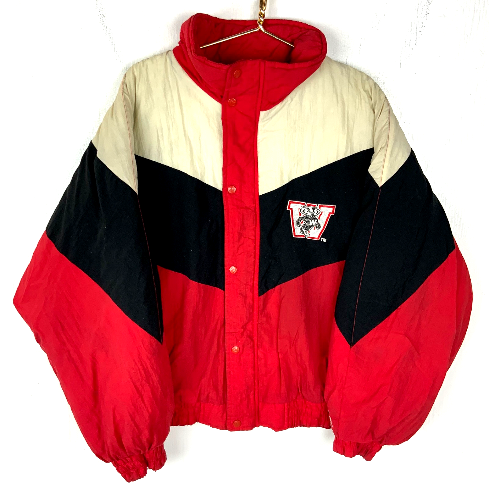 Vintage Wisconsin Badgers Logo 7 Puffer Jacket XL Red Ncaa Full Zip 90s