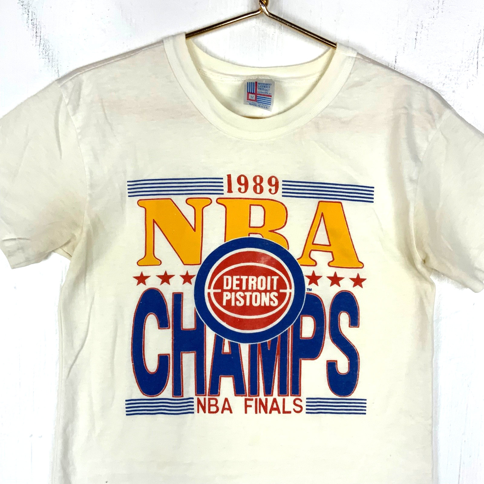 Vintage Detroit Pistons T-shirt Medium White Single Stitch 1989 Nba Champs 80s