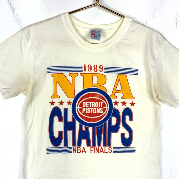 Vintage Detroit Pistons T-shirt Medium White Single Stitch 1989 Nba Champs 80s
