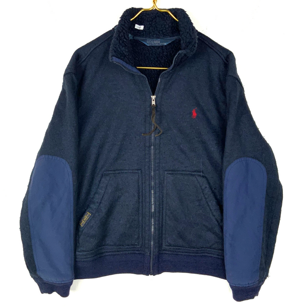 Vintage Polo By Ralph Lauren Fleece Sweater Jacket Medium Blue Full Zip Bomber
