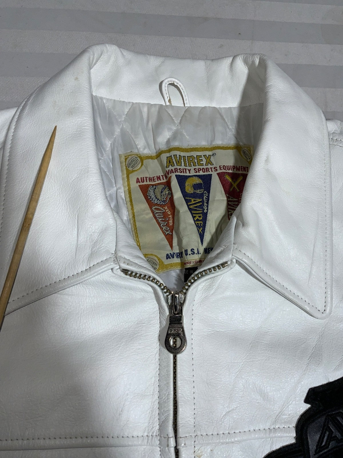 Vintage Avirex Usa Varsity Leather Bomber Jacket 3XL White Lined Full Zip