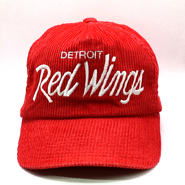 Vintage Detroit Red Wings Sports Specialties Corduroy Script Hat Cap Nhl