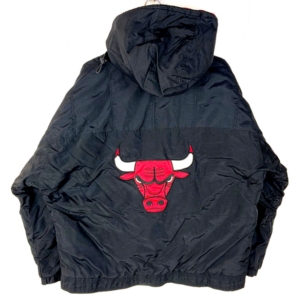 Vintage Chicago Bulls Starter Puffer Jacket XL Black Nba 1/4 Zip
