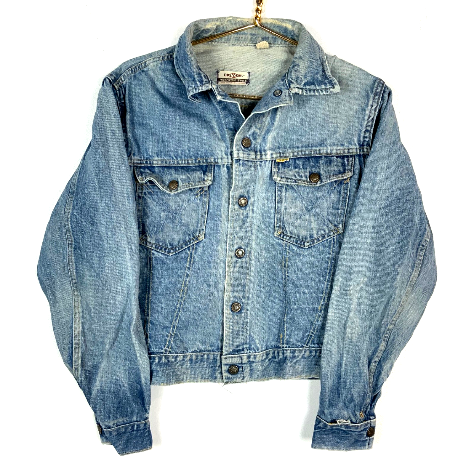 Vintage 1970s Big Yank Western Style Denim Jean Jacket Small Blue Snap Button