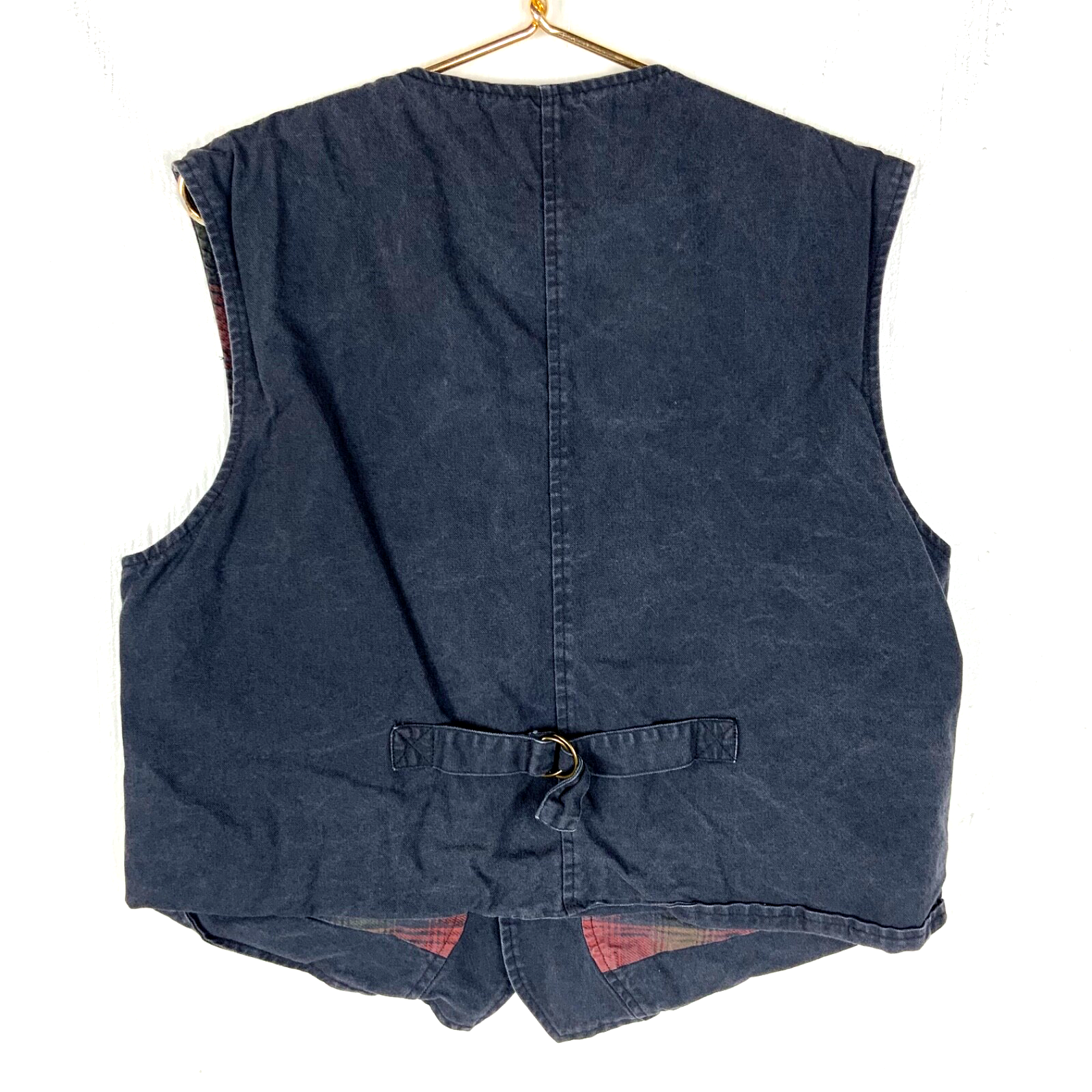 Vintage The Australian Outback Denim Jean Vest Large Black Plaid Lined 90s