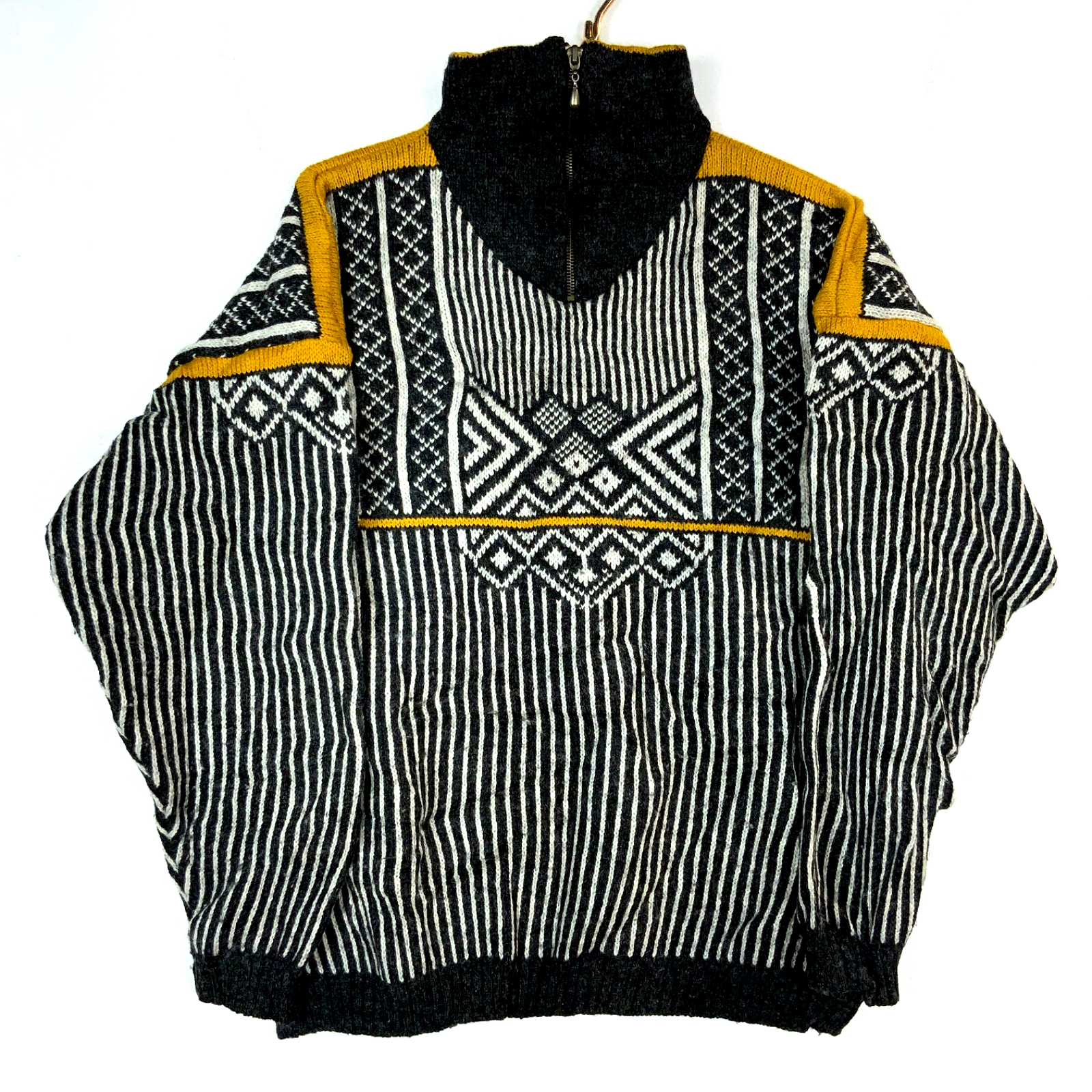 Vintage 1990s Grandpa Wool Knit Sweater Medium Black Striped