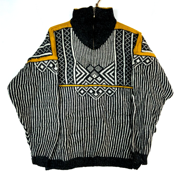 Vintage 1990s Grandpa Wool Knit Sweater Medium Black Striped
