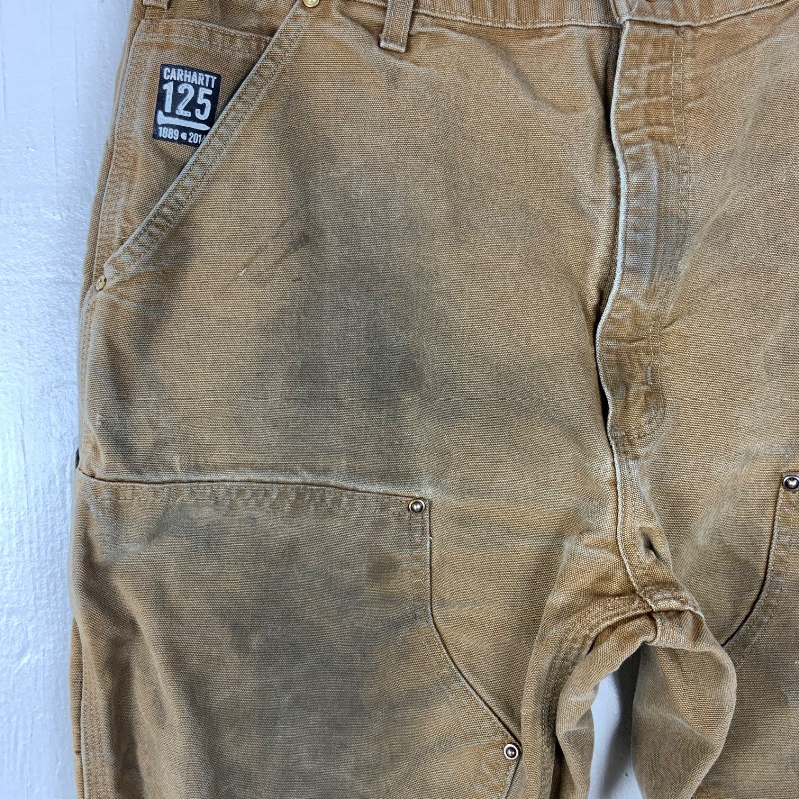 Carhartt Double Knee Dungaree Canvas Workwear Pants 36x34 Brown Distressed