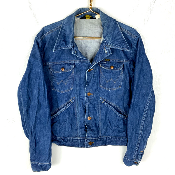 Vintage Wrangler Denim Jean Jacket Medium Blue Dark Wash 90s