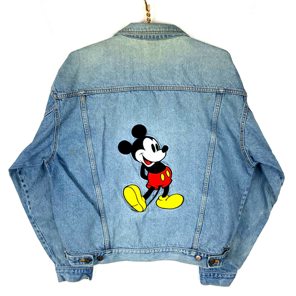 Vintage Mickey Mouse Denim Jean Jacket Large Light Wash Disney 90s