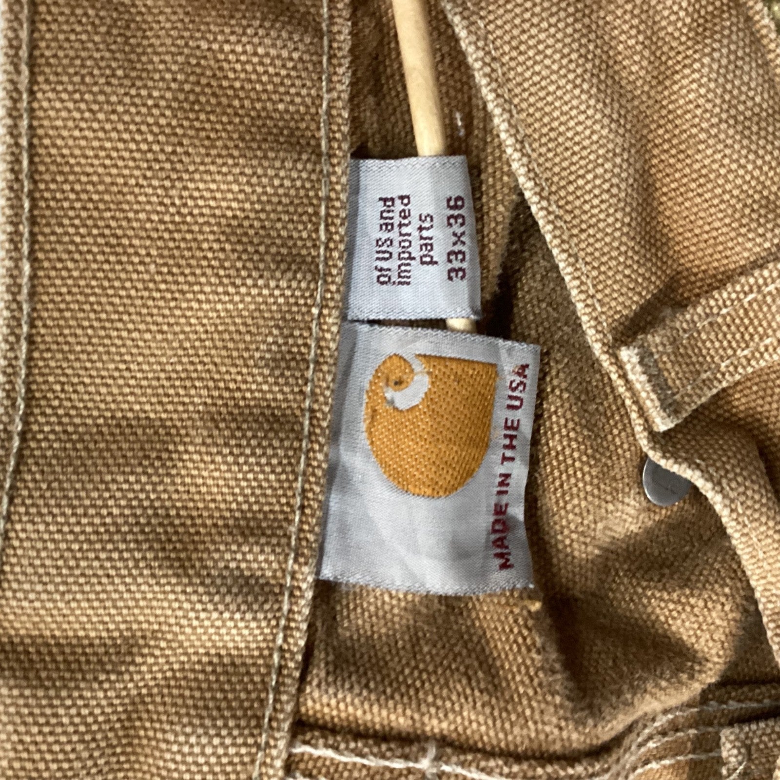 Vintage Carhartt Double Knee Dungaree Pant 33 X 36 B01 Made Usa Brown Duck