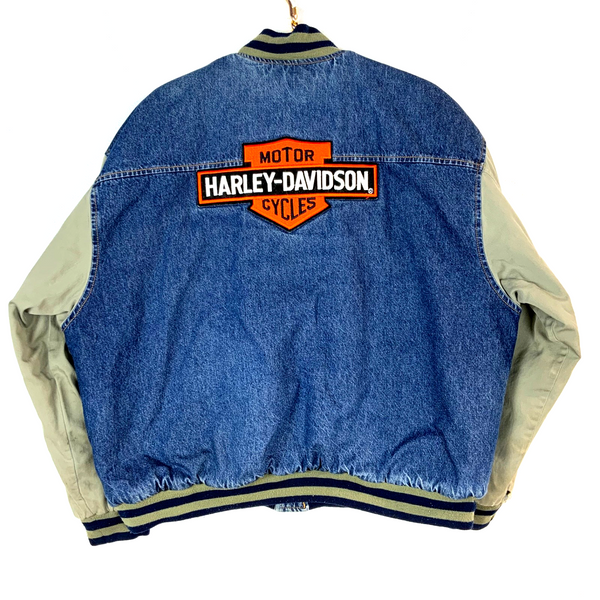 Vintage Harley Davidson Denim Jean Jacket XL Blue Dark Wash Snap Button Padded