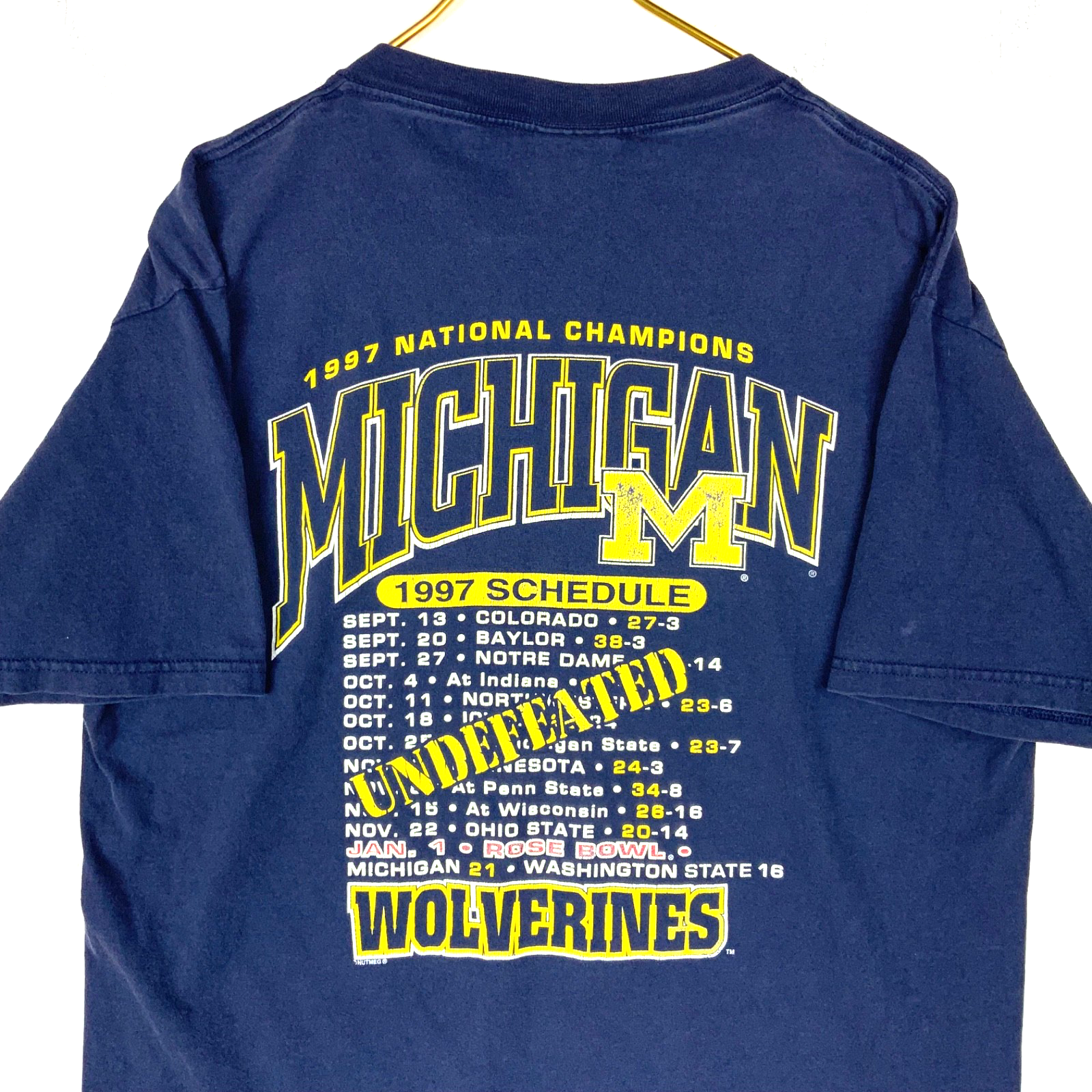 Vintage Michigan Wolverines Nutmeg T-Shirt Large Ncaa Football 1997 Champs 90s