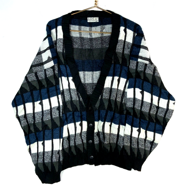 Vintage 1990s Grandpa Knit Sweater XL Cardigan Multicolor Striped