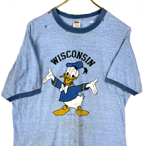 Vintage Donald Duck Disney T-Shirt Large Ringer Made Usa Cartoon Wisconsin 80s