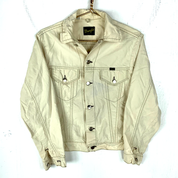 Vintage Wrangler 1970s Denim Jean Jacket Size 36 White Made In Usa