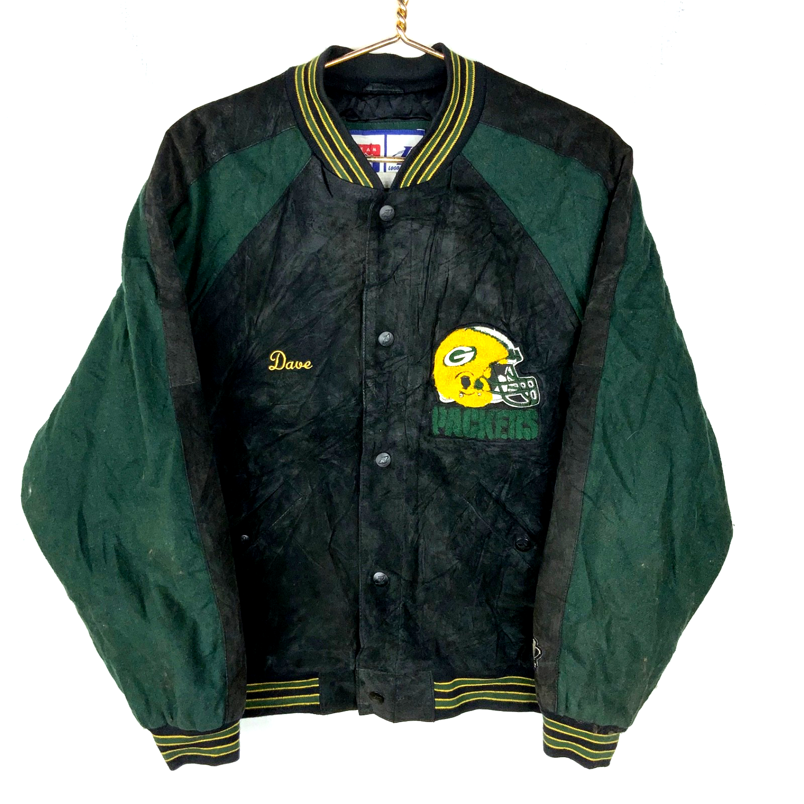 Vintage Green Bay Packers Logo Athletic Leather Varsity Bomber Jacket Large Nfl