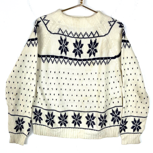 Vintage Jc Penney Grandpa Knit Sweater Size Medium White Snowflake 80s