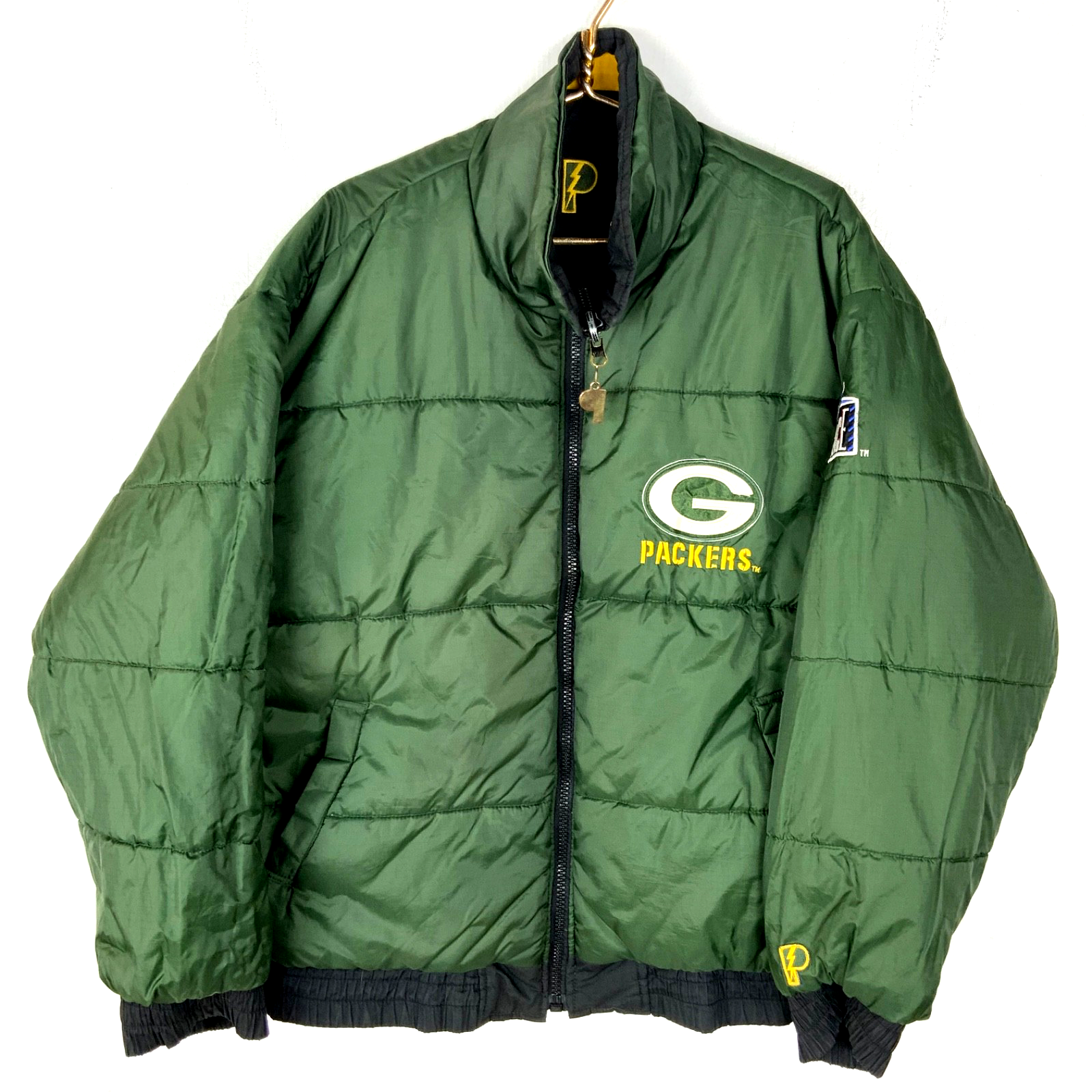Vintage Green Bay Packers Proplayer Puffer Jacket Large Green Nfl Reversible
