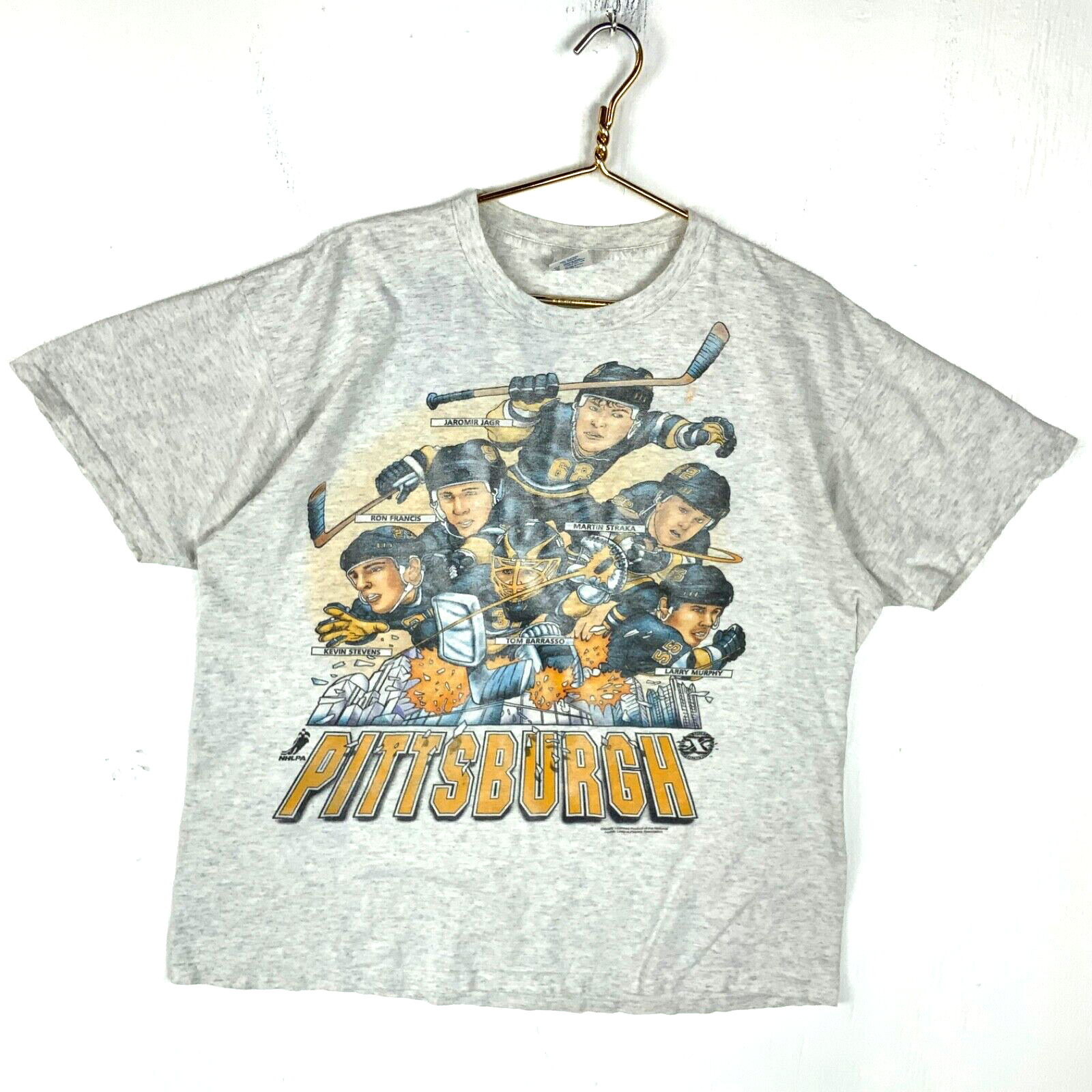 Vintage Pittsburgh Penguins Caricature Delta T-shirt XL Gray Single Stitch Nhl