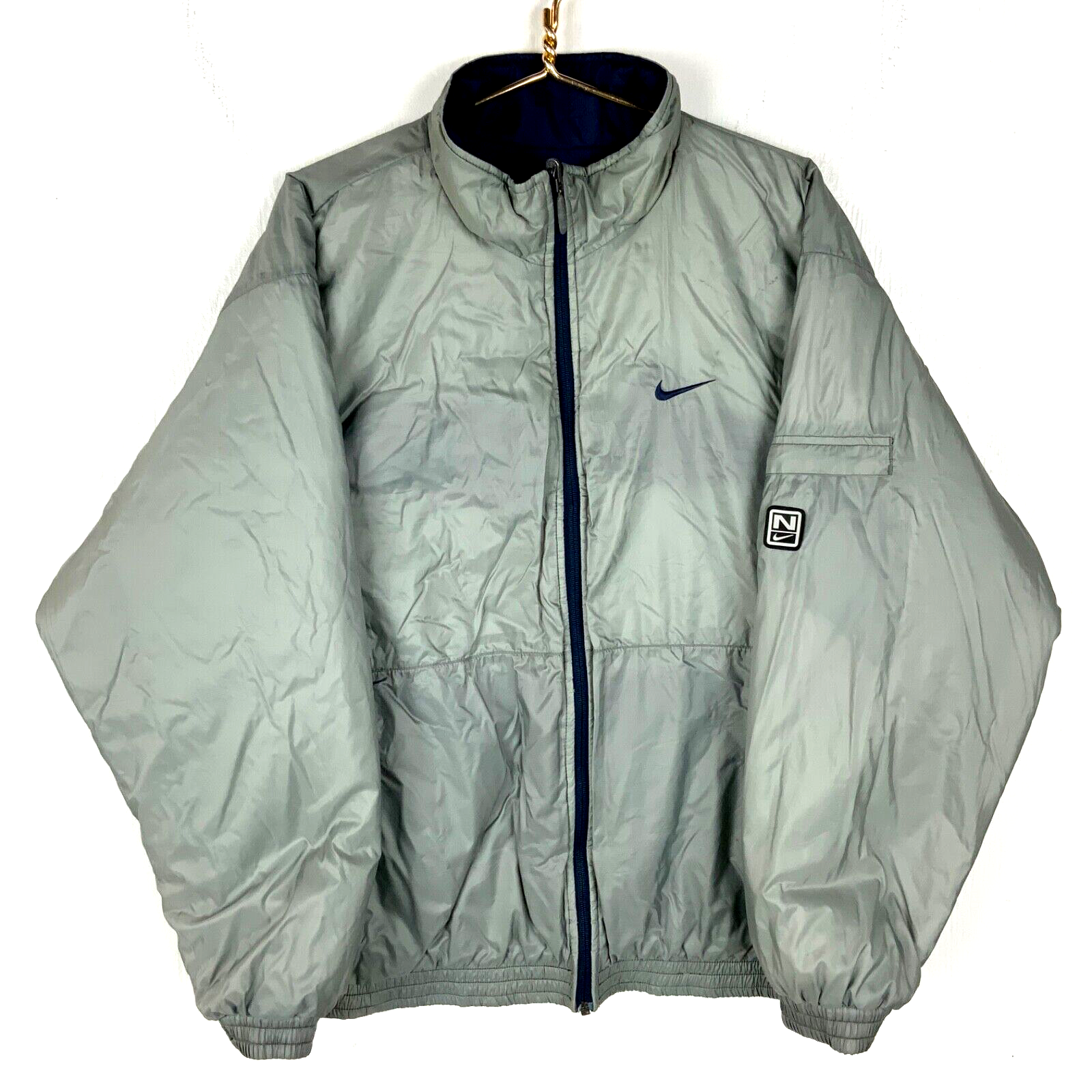 Vintage Nike Puffer Jacket Large Blue Reversible 90s