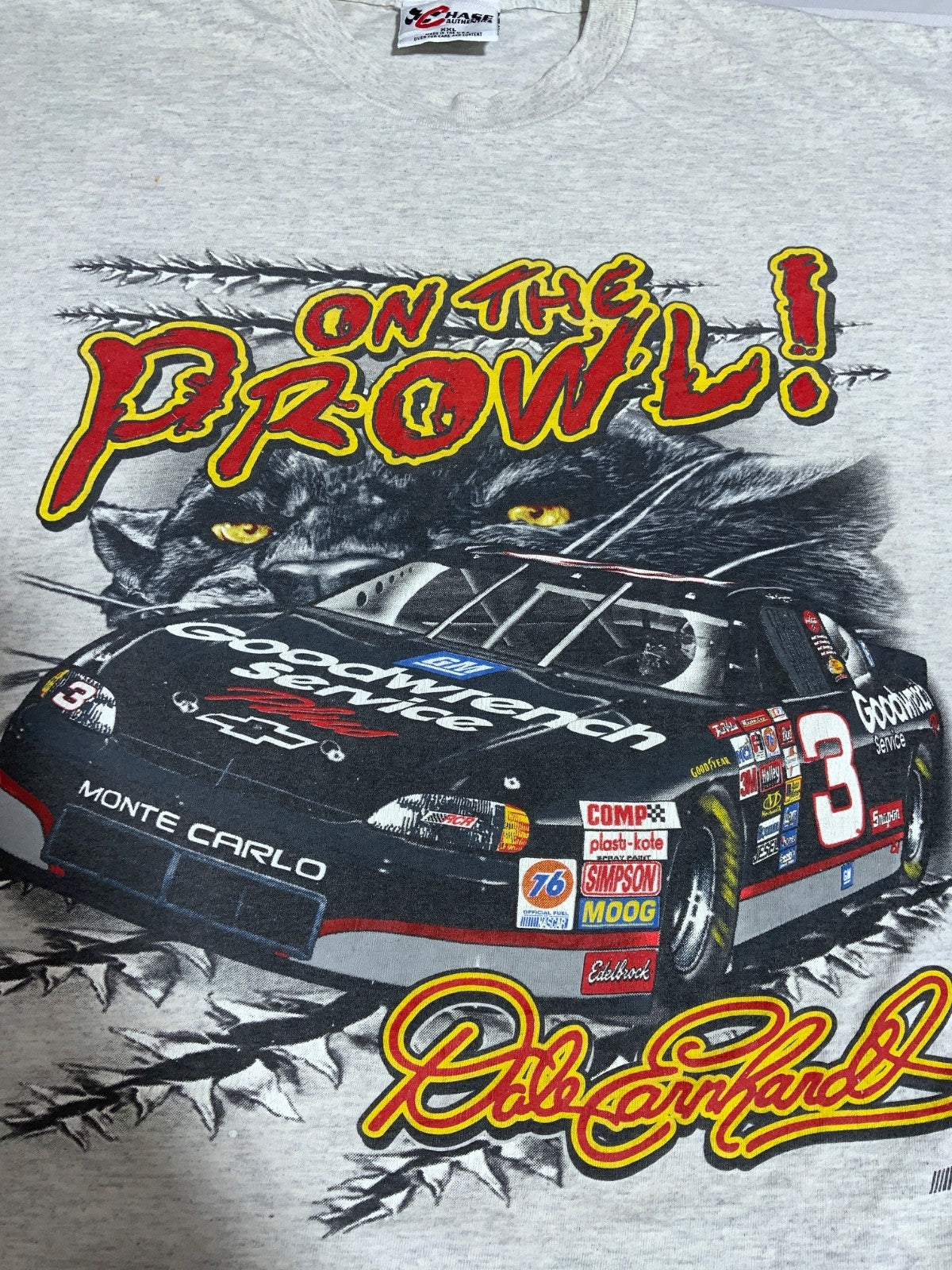 Vintage Nascar Chase T-Shirt 2XL Gray Made Usa Dale Earnhardt On The Prowl 90s