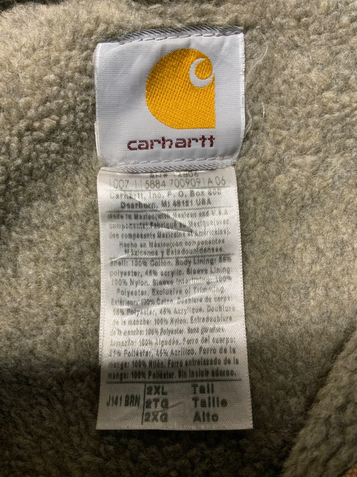 Carhartt Sierra Jacket 2XL Tall Brown Sherpa Lined Full Zip Canvas Workwear J141