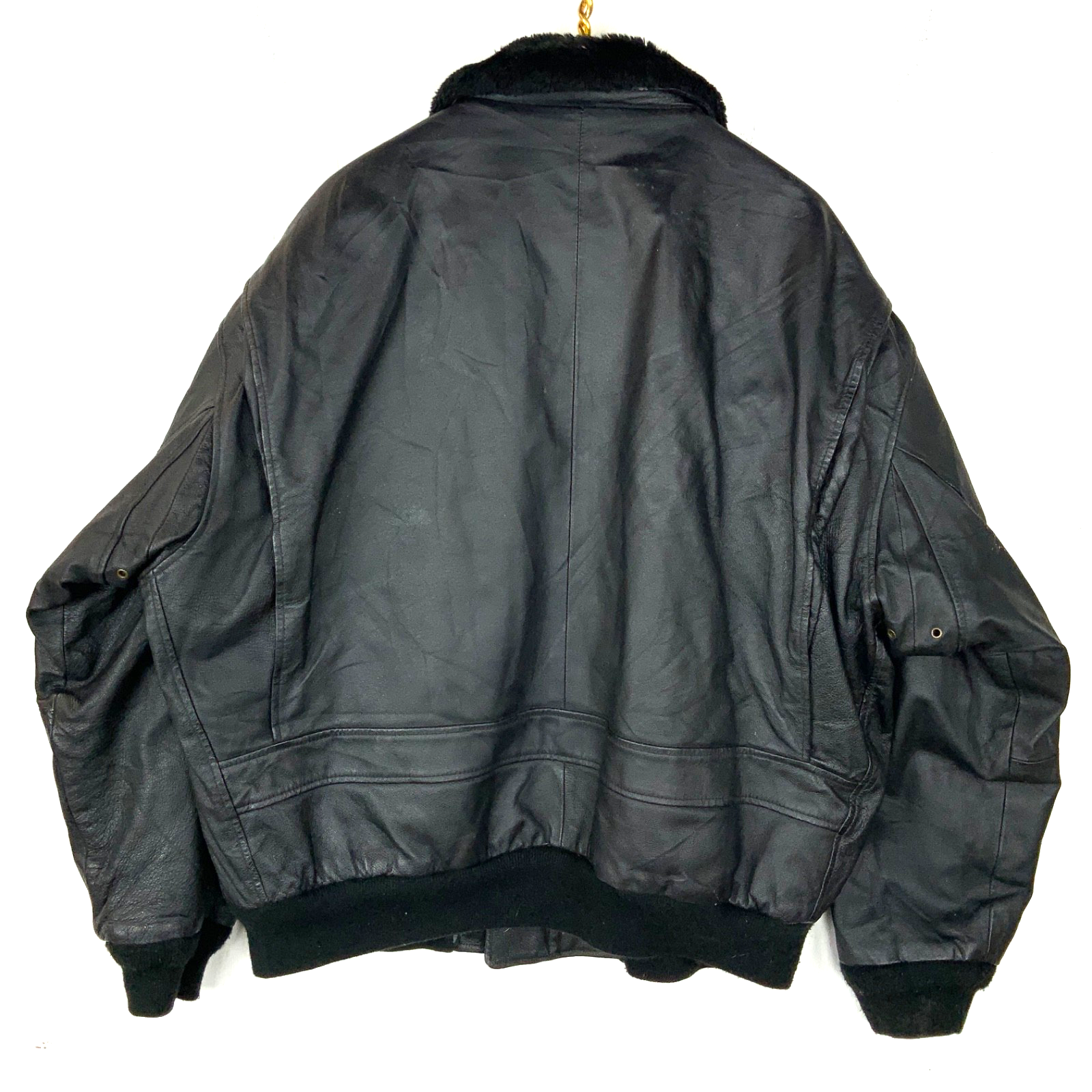 Vintage Navy Airborne Leather Flight Bomber Jacket 2XL Full Zip Sherpa Lined