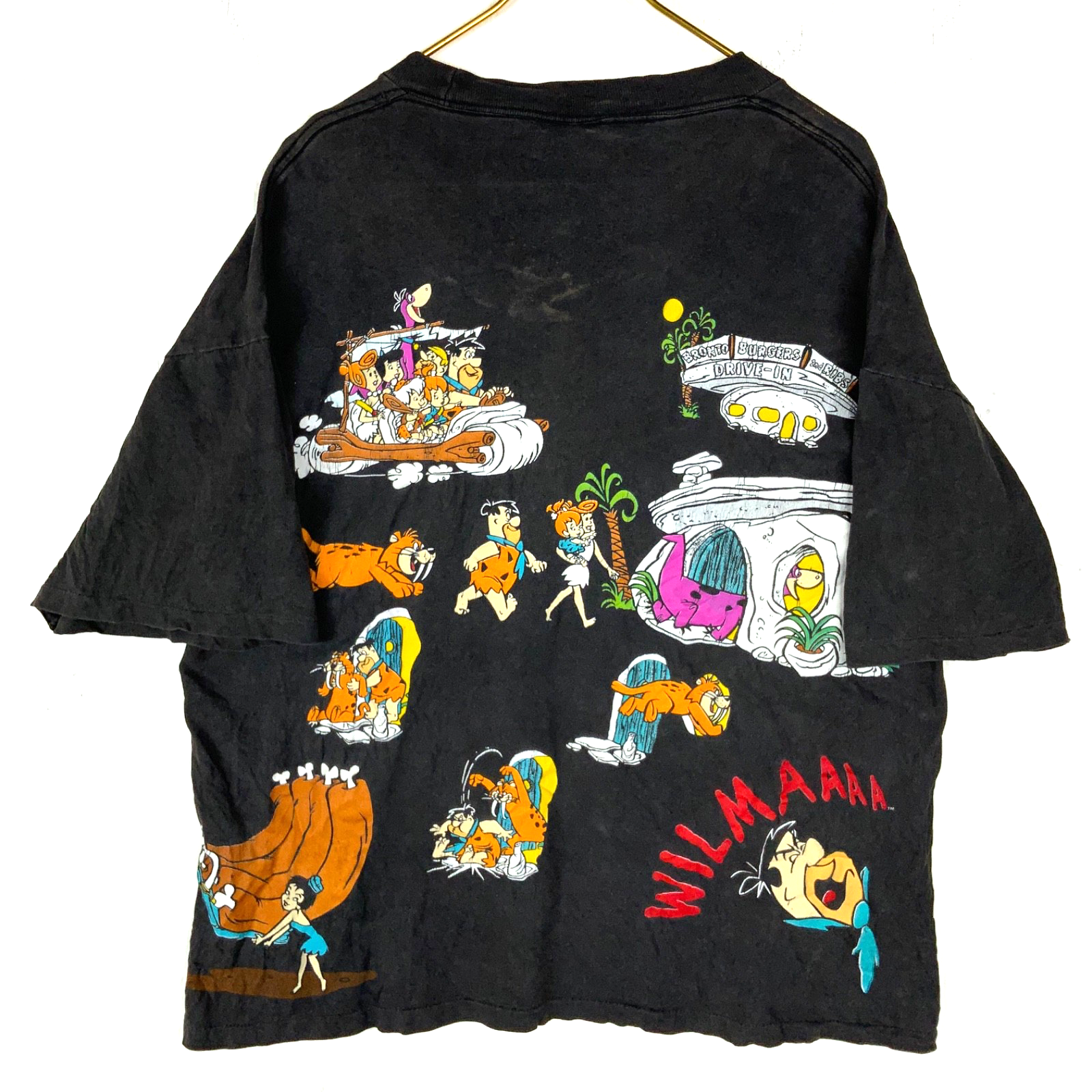 Vintage The Flintstones Changes T-Shirt XL Black All Over Print 1994 Cartoon 90s